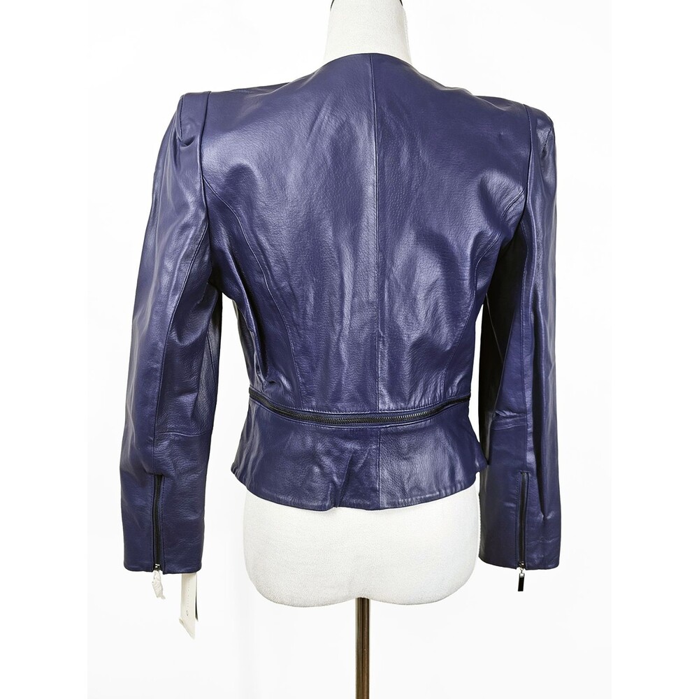 Hal Rubenstein Small Dark Purple Leather Blazer Jacket Retro Cropped - Picture 3 of 11